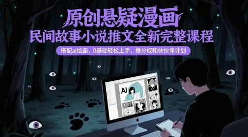 原创悬疑漫画民间故事小说推文全新完整课程， 搭配ai绘画，0基础轻松上手，撸分成和伙伴计划
