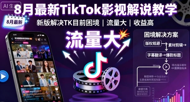 【精】8月最新TikTok影视解说教学，新版解决TK目前困境，流量大，收益高