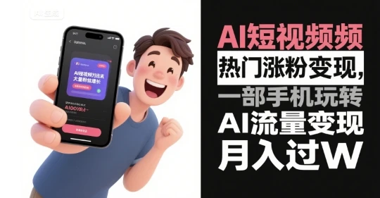 【精】AI短视频热门涨粉变现，一部手机玩转AI流量变现，月入过W