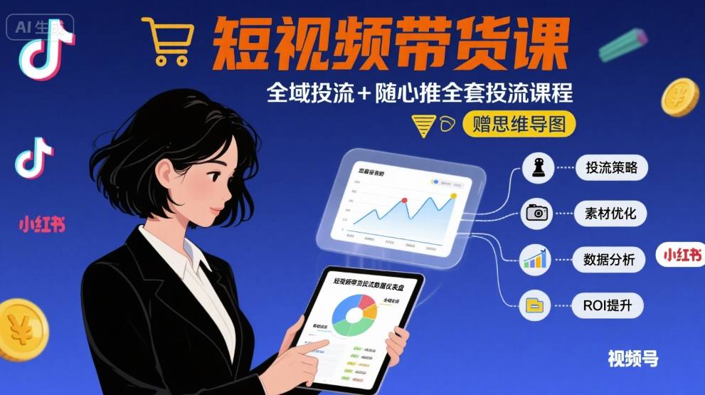 【精】最新短视频带货课，全域投流+随心推全套投流课程+思维导图