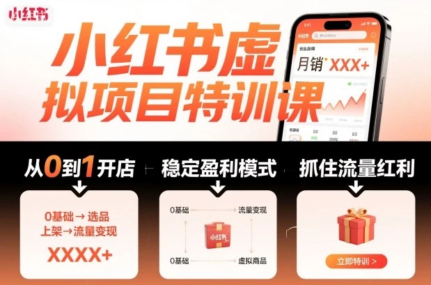 【精】小红书虚拟项目特训课,帮你从0到1打造稳定盈利的店铺,抓住流量红利(更新9月)