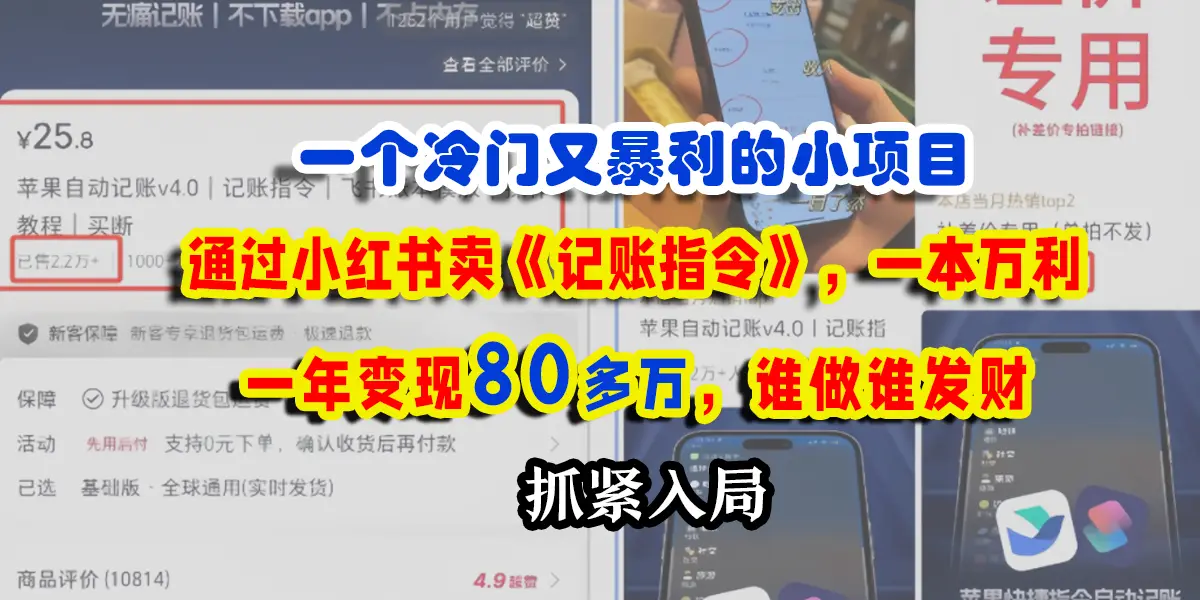 一个冷门又暴利的小项目,通过小红书卖记账指令,一本万利,一年变现80多个,谁做谁发财