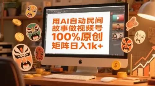 用AI自动民间故事做视频号，100%原创，矩阵日入1k+