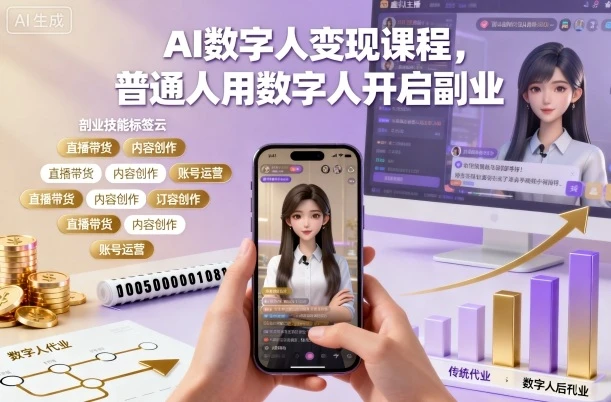 AI数字人变现课程，普通人用数字人开启副业