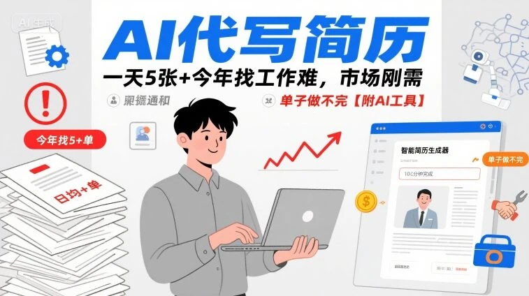 AI代写简历，一天5张+今年找工作难，市场刚需，单子做不完【附AI工具】