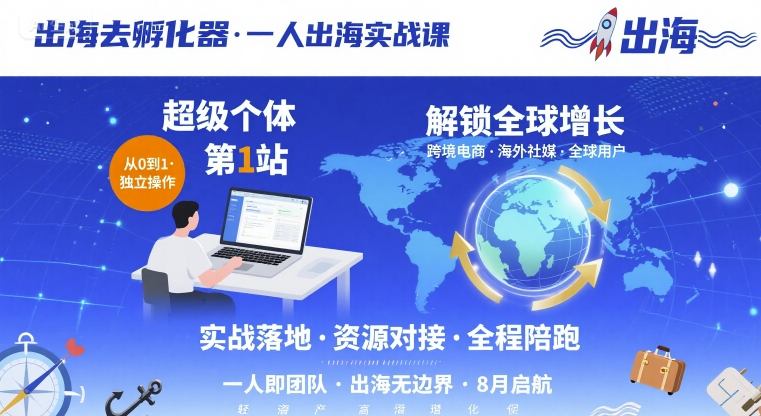 【精】出海去孵化器，一人出海实战课，超级个体第1站，解锁全球增长