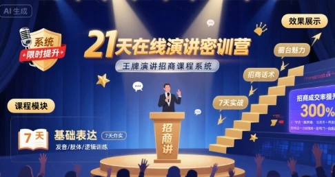 【精】21天在线演讲密训营，王牌演讲招商课程系统