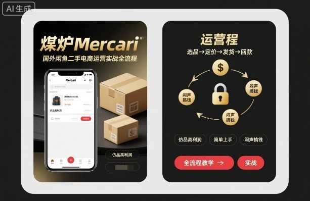 【精】煤炉Mercari国外闲鱼二手电商运营实战全流程,仿品高利润,简单上手,闷声搞钱