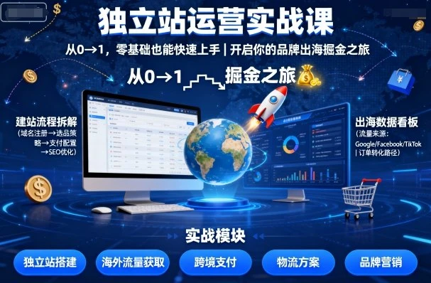 【精】独立站运营实战课，从0到1，零基础也能快速上手，开启你的品牌出海掘金之旅