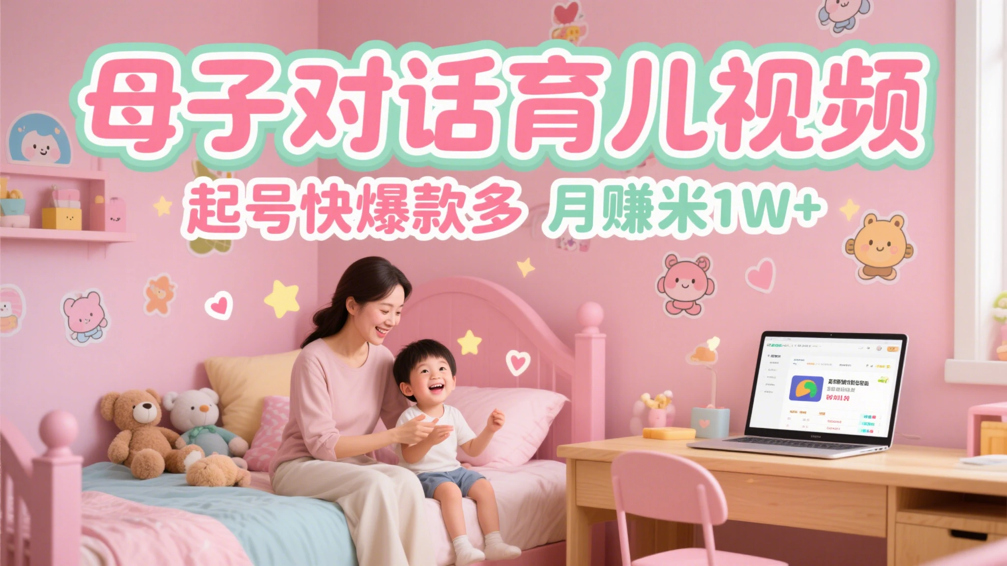 AI生成母子育儿对话视频，起号快爆款多，多渠道变现，日入1000+