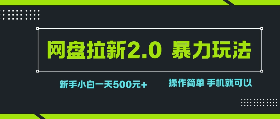 网盘拉新2.0，暴力玩法，新手小白一天轻松500，操作简单